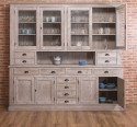 Bufet cu 4 usi, 8 sertare BAS + 4 usi sticla, 4 sertare, spatiu deschis SUP de la Rustic Butique PS404BAS + PS404SUP - Culoare_P067 - PERIAT ADANC