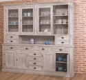 Bufet cu 4 usi, 8 sertare BAS + 4 usi sticla, 4 sertare, spatiu deschis SUP de la Rustic Butique PS404BAS + PS404SUP - Culoare_P067 - PERIAT ADANC