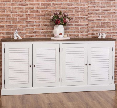 Bufet cu 4 usi, blat stejar, Colectia Shutter de la Rustic Butique PS570 - Top Culoare_P064 - Corp Culoare_P030++P004A - TRIPLU COLOR