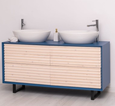 Mobila baie cu 4 sertare, 2 lavoare- neinclus in preti Slatted de la Rustic Butique PS760 - Culoare Corp_P045 - Culoare Sertare_P095 - DUBLU COLOR