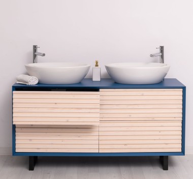 Mobila baie cu 4 sertare, 2 lavoare- neinclus in preti Slatted de la Rustic Butique PS760 - Culoare Corp_P045 - Culoare Sertare_P095 - DUBLU COLOR