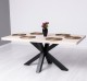 Masa dining cu picior central in X, blat stejar de la Rustic Butique PS715 - Culoare Top_P063 - Culoare Corp_P003 - DUBLU COLOR