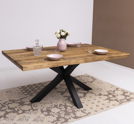 Masa dining cu picior central in X, lungime 210 de la Rustic Butique PS715 - Culoare Top_P064 - Culoare Corp_P003 - DUBLU COLOR