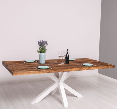 Masa dining cu picior central in X, lungime 210 de la Rustic Butique PS715 - Culoare Top_P064 - Culoare Corp_P004 - DUBLU COLOR