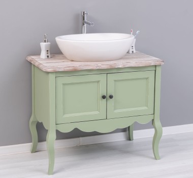 Mobilier de baie cu picioare curbate, doua usi de la Rustic Butique PS711 - Culoare Top_P071 - Culoare Corp_P054A - DUBLU COLOR