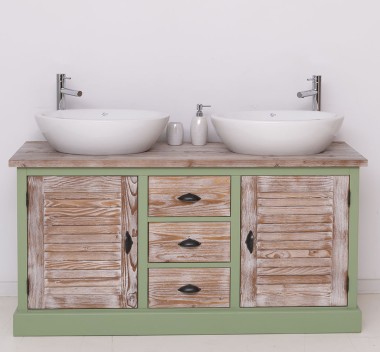 Dulap baie cu 2 usi lamelare - lavoarele nu sunt incluse in pret de la Rustic Butique PS665 - Culoare Top_P071 - Culoare Corp_P054 - Culoare Usi si Sertare_P071 - DUBLU COLOR