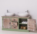 Dulap baie cu 2 usi lamelare - lavoarele nu sunt incluse in pret de la Rustic Butique PS665 - Culoare Top_P071 - Culoare Corp_P054 - Culoare Usi si Sertare_P071 - DUBLU COLOR