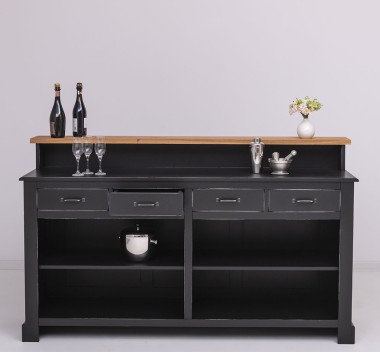 Bar cu 4 sertare, 4 compartimente deschise, blat stejar de la Rustic Butique PS578 - Culoare Top_P089 - Culoare Corp_P003A - DUBLU COLOR