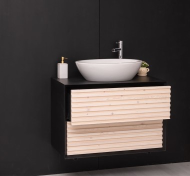 Mobila baie cu 2 sertare, lavoar- inclus in preti Slatted - Culoare Corp_P003 - Culoare Sertare_P095 - DUBLU COLOR de la Rustic Butique OUTPS756 - Culoare Corp_P003 - Culoare Sertare_P095 - DUBLU COLOR