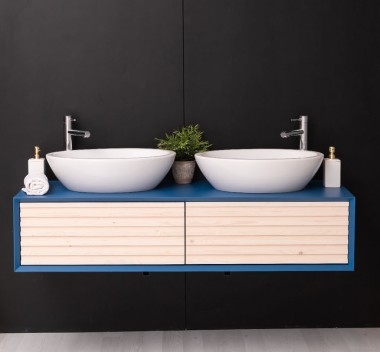 Mobila baie cu 2 sertare, 2 lavoare- neinclus in preti Slatted de la Rustic Butique PS757 - Culoare Corp_P045 - Culoare Sertare_P095 - DUBLU COLOR