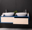 Mobila baie cu 2 sertare, 2 lavoare- neinclus in preti Slatted de la Rustic Butique PS757 - Culoare Corp_P045 - Culoare Sertare_P095 - DUBLU COLOR