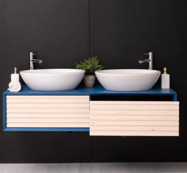 Mobila baie cu 2 sertare, 2 lavoare- neinclus in preti Slatted de la Rustic Butique PS757 - Culoare Corp_P045 - Culoare Sertare_P095 - DUBLU COLOR