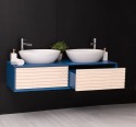 Mobila baie cu 2 sertare, 2 lavoare- neinclus in preti Slatted de la Rustic Butique PS757 - Culoare Corp_P045 - Culoare Sertare_P095 - DUBLU COLOR