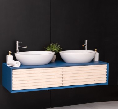 Mobila baie cu 2 sertare, 2 lavoare- inclus in preti Slatted - Culoare Corp_P045 - Culoare sertare_P095 - DUBLU COLO de la Rustic Butique PS757 - Culoare Corp_P045 - Culoare Sertare_P095 - DUBLU COLOR