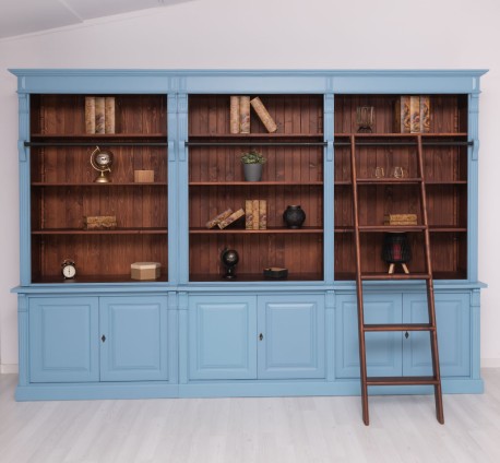 Biblioteca 6 Usi +rafturi deschise cu scara scara, Colectia Directoire - Culoare Ext._P053 / Culoare Int._P081 - DUBLU COLOR de la Rustic Butique OUTPS72BAS+PS294SUP+PS75BAS+PS471SUP+PS322 - Culoare Ext._P053 / Culoare Int._P081 - DUBLU COLOR