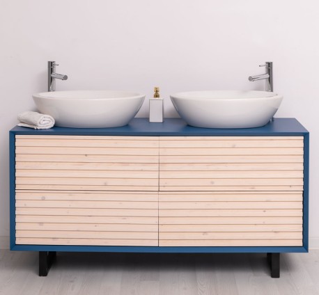 Mobila baie cu 4 sertare, 2 lavoare-inclus in preti Slatted - Culoare Corp_P045 / Culoare Sertare_P095 - DUBLU COLOR de la Rustic Butique OUTPS760 - Culoare Corp_P045 - Culoare Sertare_P095 - DUBLU COLOR