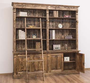 Biblioteca mare cu 4 usi BAS + etajera dubla SUP, Colectia Directoire de la Rustic Butique PS72BAS + PS294SUP - Culoare_P064 - PERIAT ADANC