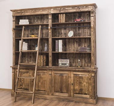 Biblioteca mare cu 4 usi BAS + etajera dubla SUP, Colectia Directoire de la Rustic Butique PS72BAS + PS294SUP - Culoare_P064 - PERIAT ADANC