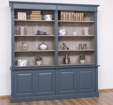 Biblioteca mare cu 4 usi BAS + etajera dubla SUP, Colectia Directoire de la Rustic Butique PS72BAS + PS297SUP - Culoare Ext._P051 / Culoare Int._P037 - DUBLU COLOR