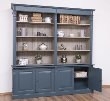 Biblioteca mare cu 4 usi BAS + etajera dubla SUP, Colectia Directoire de la Rustic Butique PS72BAS + PS297SUP - Culoare Ext._P051 / Culoare Int._P037 - DUBLU COLOR