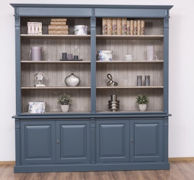 Biblioteca mare cu 4 usi BAS + etajera dubla SUP, Colectia Directoire de la Rustic Butique PS72BAS + PS297SUP - Culoare Ext._P051 / Culoare Int._P037 - DUBLU COLOR