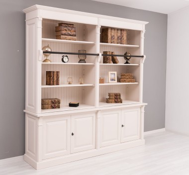 Biblioteca mare cu 4 usi BAS + etajera dubla SUP, Colectia Directoire de la Rustic Butique PS72BAS+PS294SUP - Culoare_P015 - VOPSIT