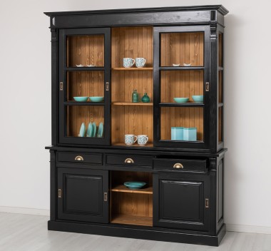 Bufet cu vitrina, 6 usi glisante, 3 sertare cu sine - Culoare Ext._P150 / Culoare Int._P001 - DUBLU COLOR de la Rustic Butique OUTPS727BAS+SUP - Culoare Ext._P150 / Culoare Int._P001 - DUBLU COLOR