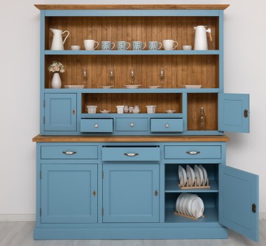 Bufet bucatarie 3 usi, 3 sertare cu sine BAS + rafturi deschise, 2 usi, 3 sertare cu sine SUP - Culoare Top_P002 - Culoare Ext._ de la Rustic Butique OUTPS403BAS+SUP - Culoare Top_P002 - Culoare Ext._P053 / Culoare Int._P002 - DUBLU COLOR