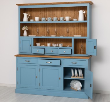 Bufet bucatarie 3 usi, 3 sertare cu sine BAS + rafturi deschise, 2 usi, 3 sertare cu sine SUP - Culoare Top_P002 - Culoare Ext._ de la Rustic Butique OUTPS403BAS+SUP - Culoare Top_P002 - Culoare Ext._P053 / Culoare Int._P002 - DUBLU COLOR