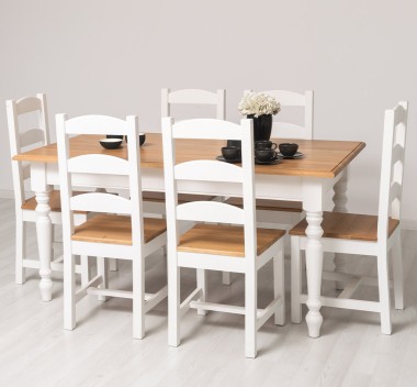Masa de sufragerie cu picioare strunjite, 180x90 cu 6 scane - Culoare Top_P061 - Culoare Corp_P004 - DUBLU COLOR de la Rustic Butique OUTPS623-160+6XPS48 - Culoare Top_P061 - Culoare Corp_P004 - DUBLU COLOR