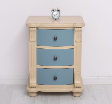 Noptiera cu 3 sertare curbate de la Rustic Butique PS37 - Culoare Corp_P032 - Culoare Sertare_P008 - DUBLU COLOR