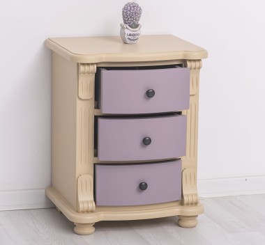 Noptiera cu 3 sertare curbate de la Rustic Butique PS37 - Culoare Corp_P032 - Culoare Sertare_P041 - DUBLU COLOR