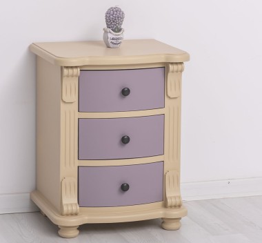 Noptiera cu 3 sertare curbate de la Rustic Butique PS37 - Culoare Corp_P032 - Culoare Sertare_P041 - DUBLU COLOR