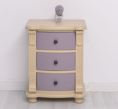 Noptiera cu 3 sertare curbate de la Rustic Butique PS37 - Culoare Corp_P032 - Culoare Sertare_P041 - DUBLU COLOR