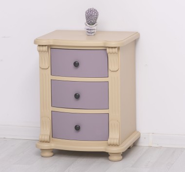 Noptiera cu 3 sertare curbate de la Rustic Butique PS37 - Culoare Corp_P032 - Culoare Sertare_P041 - DUBLU COLOR