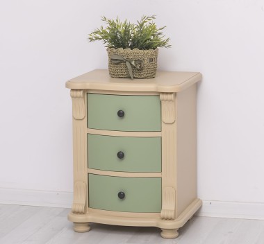 Noptiera cu 3 sertare curbate de la Rustic Butique PS37 - Culoare Corp_P032 - Culoare Sertare_P054 - DUBLU COLOR