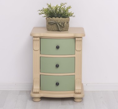 Noptiera cu 3 sertare curbate de la Rustic Butique PS37 - Culoare Corp_P032 - Culoare Sertare_P054 - DUBLU COLOR