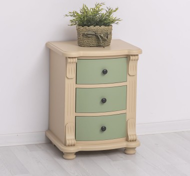 Noptiera cu 3 sertare curbate de la Rustic Butique PS37 - Culoare Corp_P032 - Culoare Sertare_P054 - DUBLU COLOR