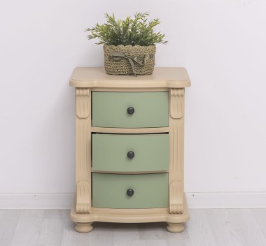Noptiera cu 3 sertare curbate de la Rustic Butique PS37 - Culoare Corp_P032 - Culoare Sertare_P054 - DUBLU COLOR