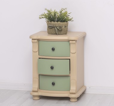 Noptiera cu 3 sertare curbate de la Rustic Butique PS37 - Culoare Corp_P032 - Culoare Sertare_P054 - DUBLU COLOR