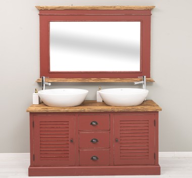 Dulap baie cu 2 usi lamelare + oglinda, sertare cu sine - lavoare incluse in pret - Culoare Top_P064 - Culoare Corp_P023++P029A  de la Rustic Butique OUTPS665+PS138B - Culoare Top_P064 - Culoare Corp_P023++P029A - DUBLU COLOR