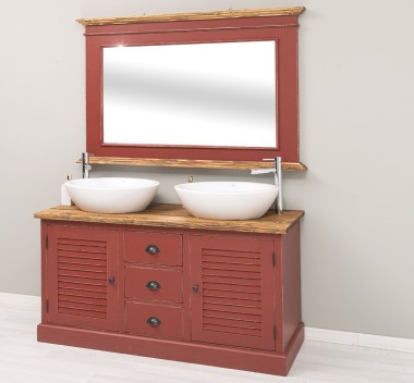 Dulap baie cu 2 usi lamelare + oglinda, sertare cu sine - lavoare incluse in pret - Culoare Top_P064 - Culoare Corp_P023++P029A  de la Rustic Butique OUTPS665+PS138B - Culoare Top_P064 - Culoare Corp_P023++P029A - DUBLU COLOR