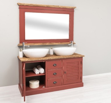 Dulap baie cu 2 usi lamelare + oglinda, sertare cu sine - lavoare incluse in pret - Culoare Top_P064 - Culoare Corp_P023++P029A  de la Rustic Butique OUTPS665+PS138B - Culoare Top_P064 - Culoare Corp_P023++P029A - DUBLU COLOR