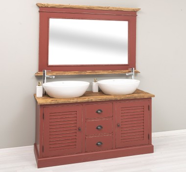 Dulap baie cu 2 usi lamelare + oglinda, sertare cu sine - lavoare incluse in pret - Culoare Top_P064 - Culoare Corp_P023++P029A  de la Rustic Butique OUTPS665+PS138B - Culoare Top_P064 - Culoare Corp_P023++P029A - DUBLU COLOR
