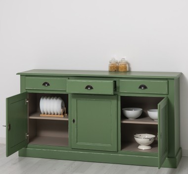 Bufet cu 3 usi, 3 sertare, BAS de la Rustic Butique PS265BAS - Culoare Ext._P038A - Culoare Int._P023 - DUBLU COLOR
