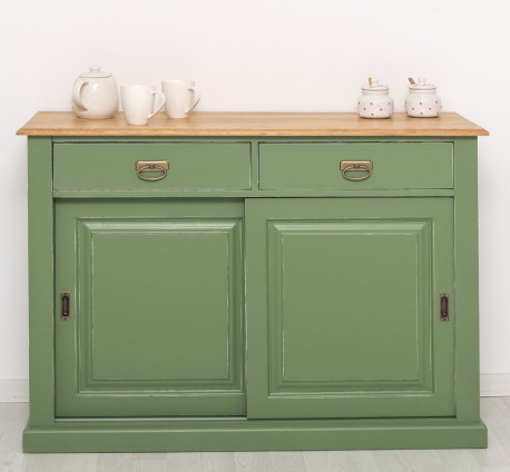 Bufet cu 2 usi glisante, 2 sertare, blat stejar, BAS de la Rustic Butique PS171 - Culoare Top_P002 - Culoare Ext._P038A - Culoare Int._P002 - DUBLU COLOR