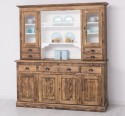 Bufet cu 4 usi, 4 sertare BAS + 2 usi sticla, 4 sertare, spatiu deschis SUP de la Rustic Butique PS365BAS+SUP - Culoare Ext._P064 / Culoare Int._P004 - DUBLU COLOR
