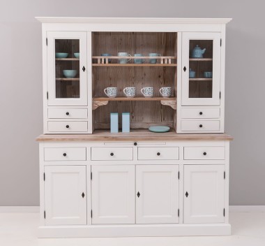 Bufet cu 4 usi, 4 sertare BAS + 2 usi sticla, 4 sertare, spatiu deschis SUP de la Rustic Butique PS365BAS+SUP - Culoare Top_P071 - Culoare Ext._P039 / Culoare Int._P071 - PERIAT ADANC