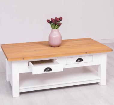 Masa cafea cu 2 sertare 120x65x45cm de la Rustic Butique PS131 - Culoare Top_P074 - Culoare Corp_P004 - DUBLU COLOR