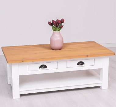 Masa cafea cu 2 sertare 120x65x45cm de la Rustic Butique PS131 - Culoare Top_P074 - Culoare Corp_P004 - DUBLU COLOR